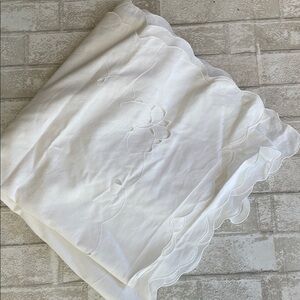 Vintage white linen butterfly table cloth